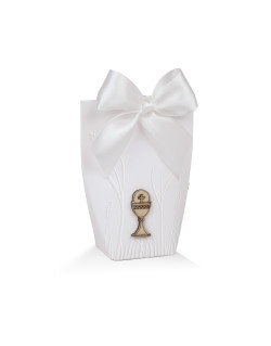 Astuccio slim embossed di spighe di grano sul fronte con applicazione calice in legno piccolo