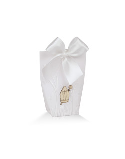 Astuccio slim embossed di spighe di grano sul fronte con applicazione mitra in legno piccolo