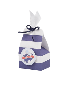 Astuccio strisce a righe blu con bollino pop up pesciolino blu