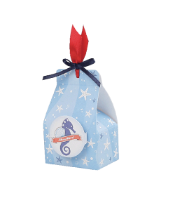 Astuccio stelle marine su fondo celeste con bollino Pop Up cavallo Marino