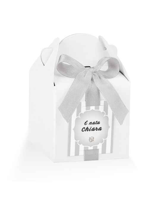 Astuccio Bianco con nastro + targhetta prefustellata personalizzabile