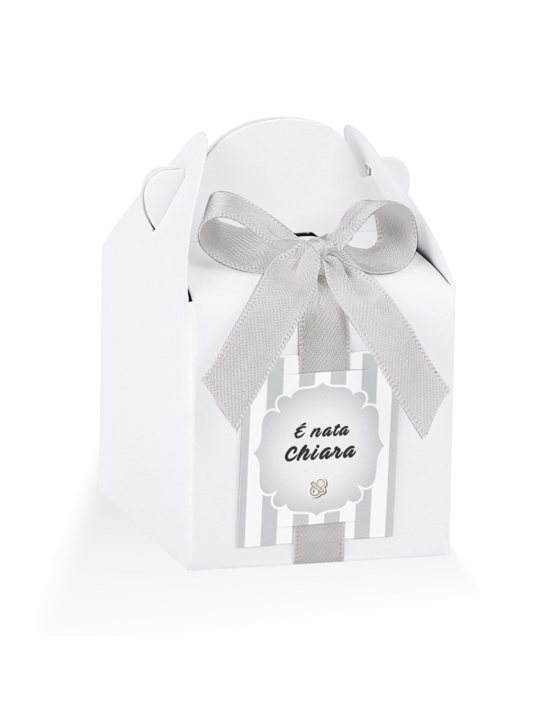 Astuccio Bianco con nastro + targhetta prefustellata personalizzabile