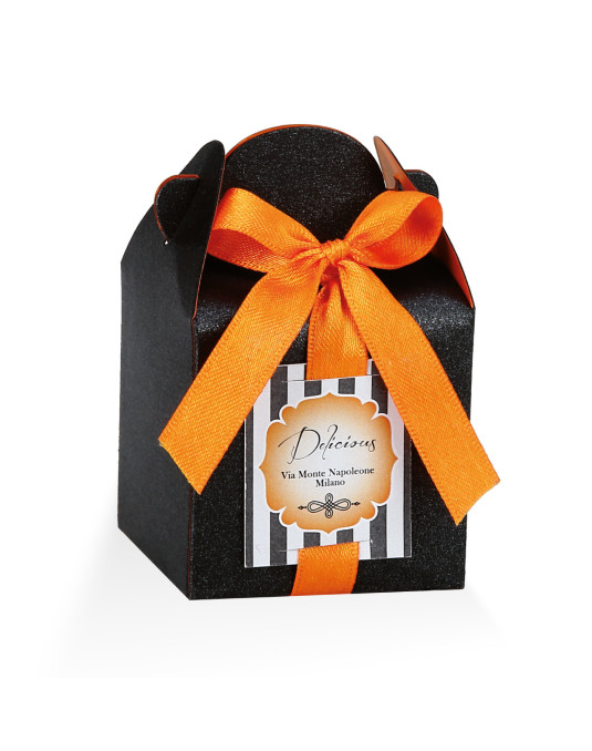 Astuccio con nastro + targhetta prefustellata colore Nero esterno e Arancio interno