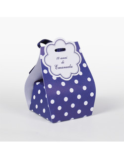Sacchetto Pois beige su fondo blu completo di bollino prefustellato utile da stampare