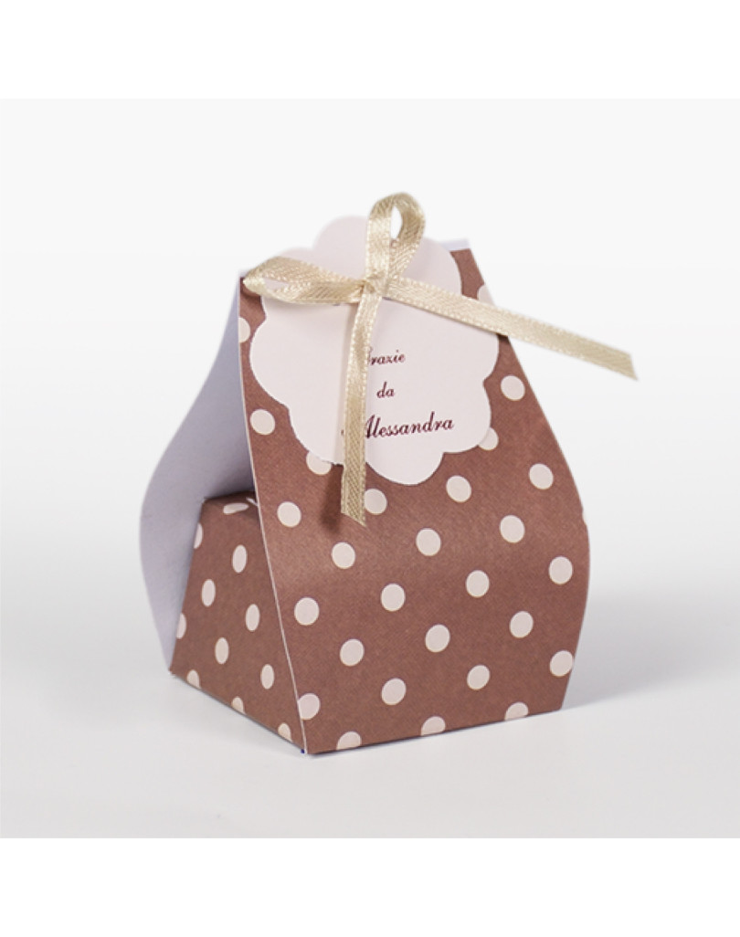 Sacchetto Pois beige su fondo marrone completo di bollino prefustellato utile da stampare
