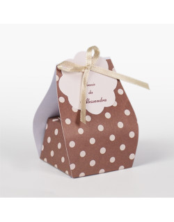 Sacchetto Pois beige su fondo marrone completo di bollino prefustellato utile da stampare