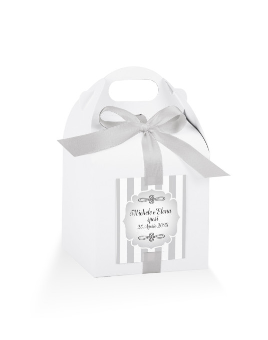 Astuccio Bianco con nastro + targhetta prefustellata personalizzabile