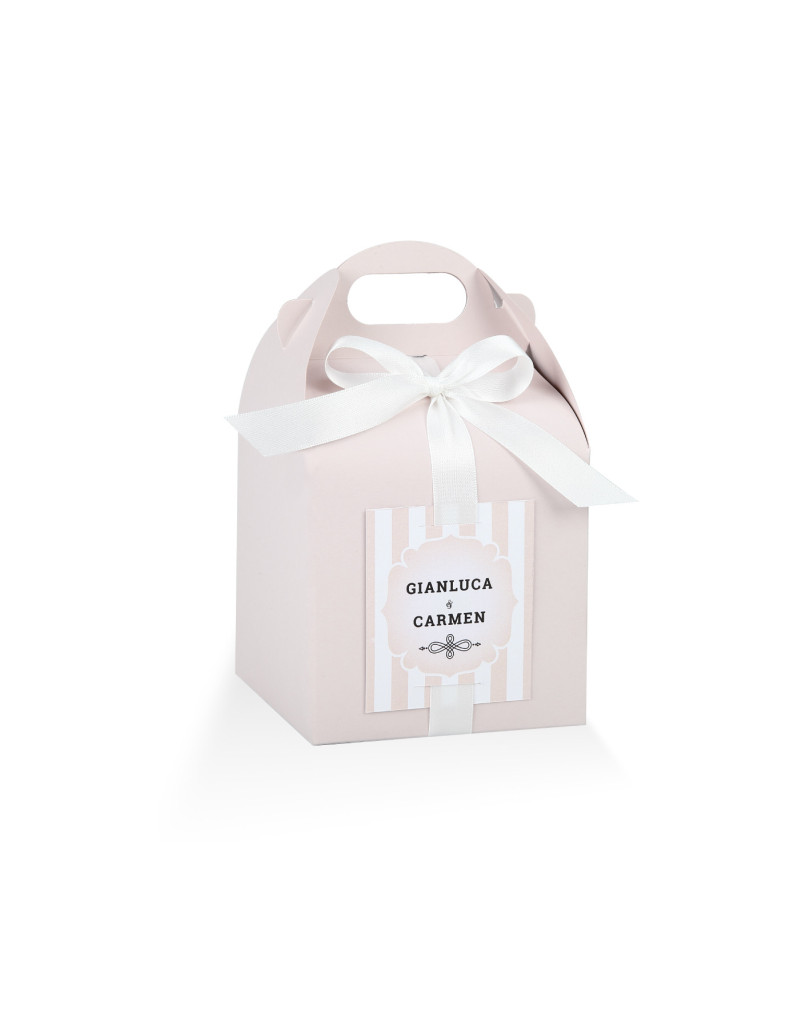 Astuccio con nastro + targhetta prefustellata colore Rosa