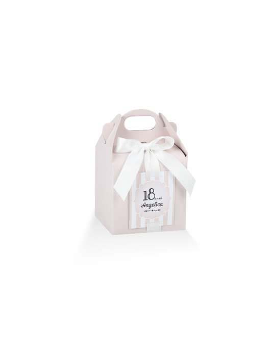 Astuccio con nastro + targhetta prefustellata colore Rosa