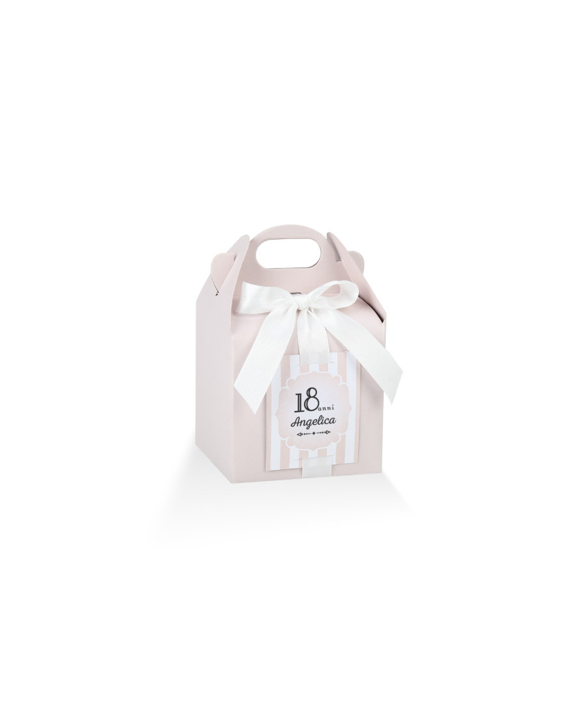 Astuccio con nastro + targhetta prefustellata colore Rosa