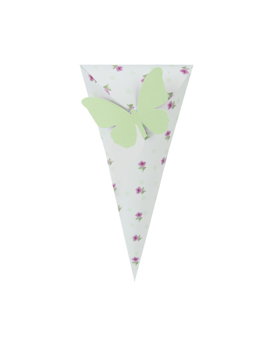 Cono con fiori lilla comprensivo di farfalla bifacciale Lilla/verde