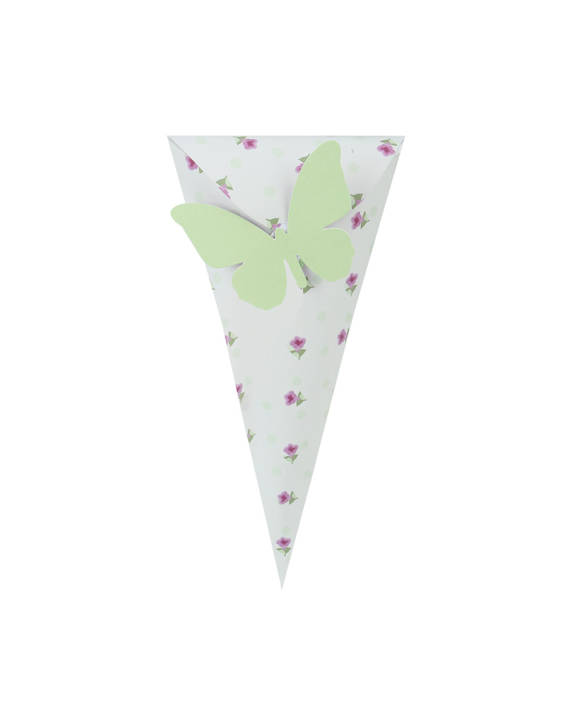 Cono con fiori lilla comprensivo di farfalla bifacciale Lilla/verde