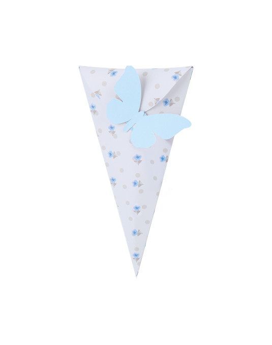 Cono con fiori celeste comprensivo di farfalla bifacciale Celeste/Tortora