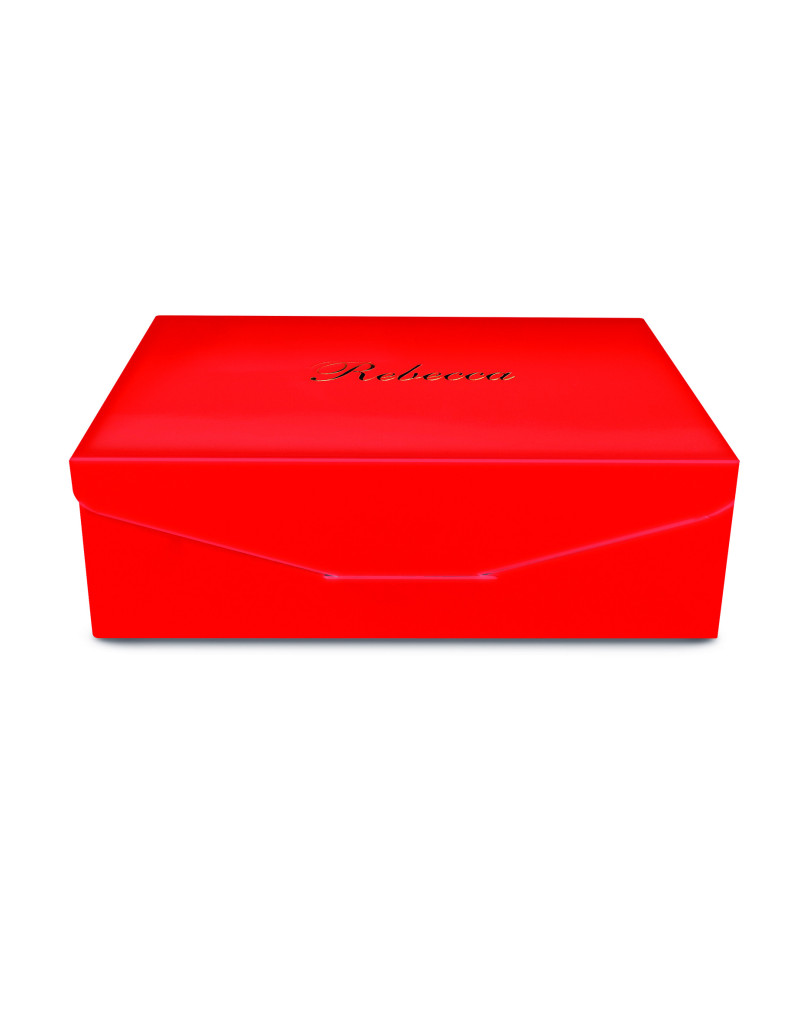 Astuccio rettangolare di colore rosso, personalizzabile