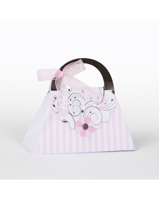 Borsetta texture trasversale nero/grigio con fiori rosa